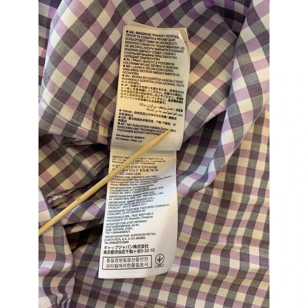 Banana Republic Shirt Mens Large Purple White Checks Preppy Easter Office Casual